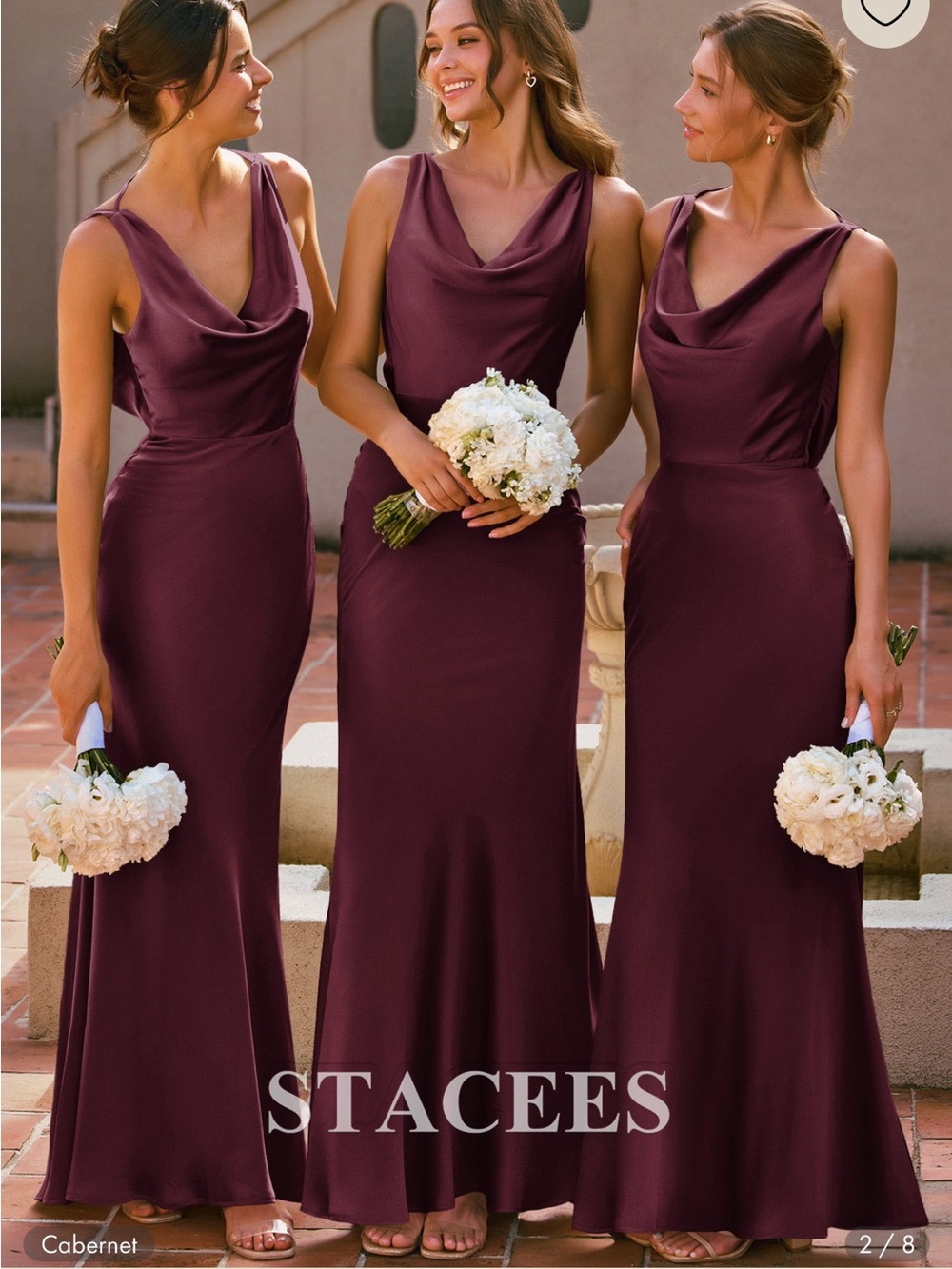 Stacees Cabernet Cowl-Neck Satin Maxi Dress